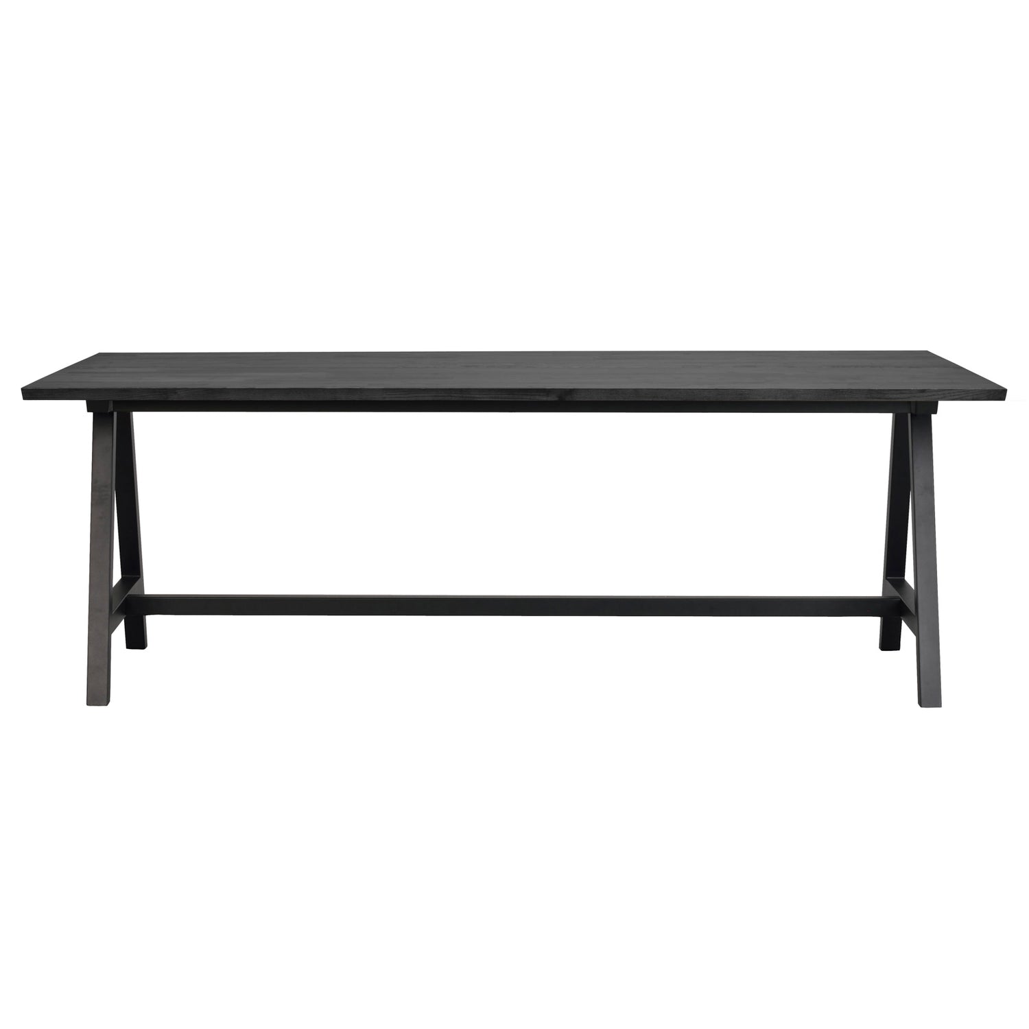 Musta Carradale-ruokapöytä A-mallisilla metallijaloilla.