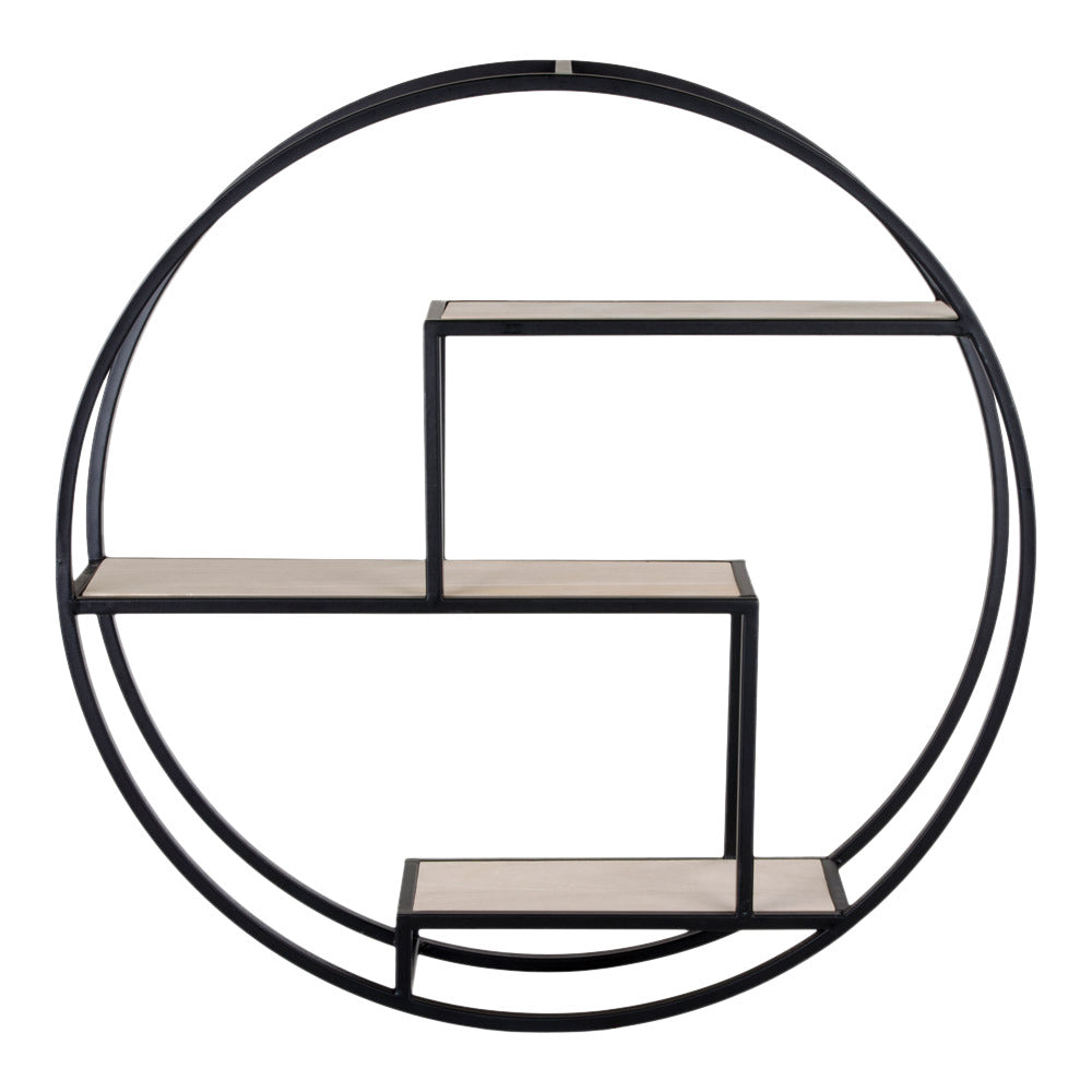 Näyttävä puunvärinen Casa-seinähylly mustalla rungolla.