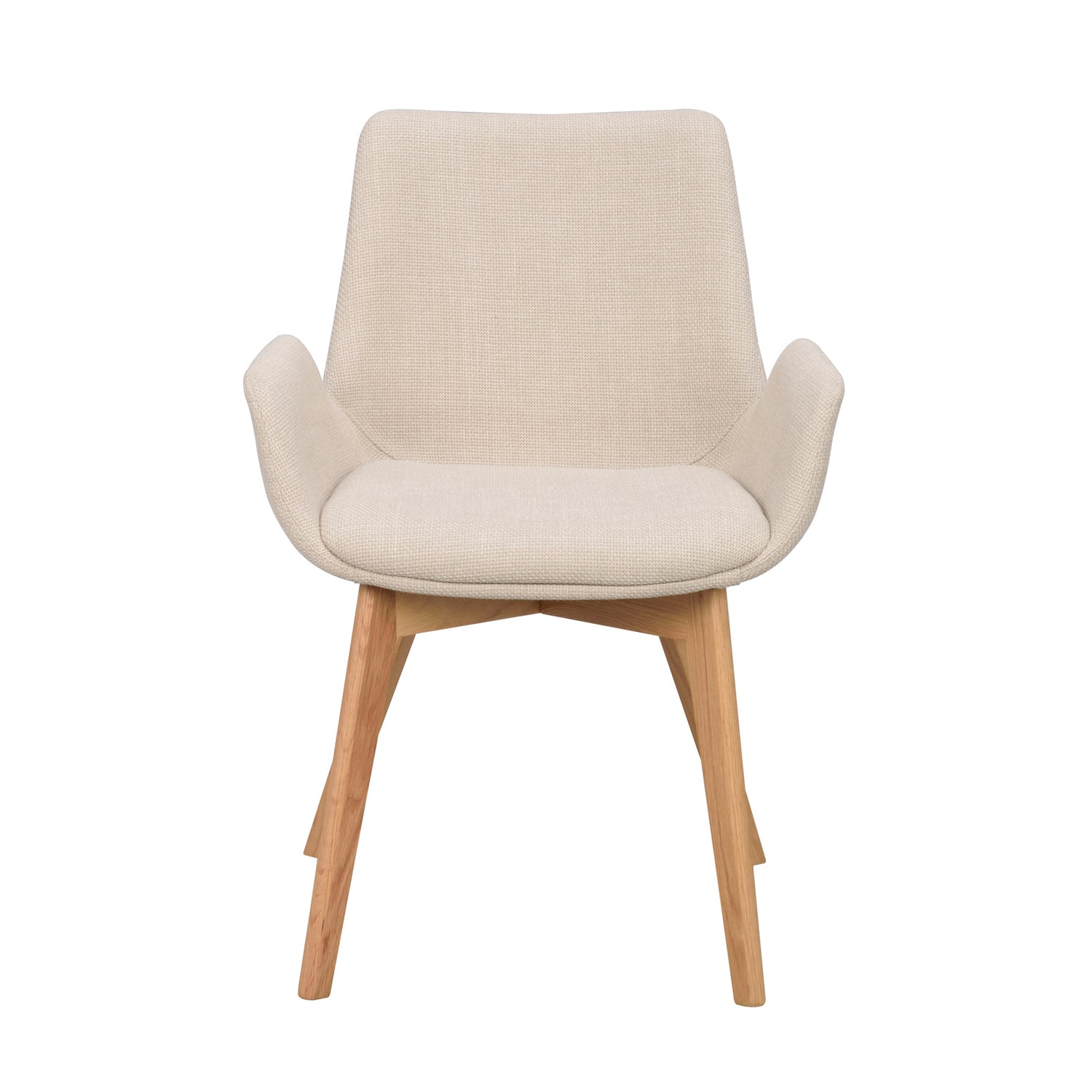 Drimsdale-tuoli beigellä verhoilulla ja tammenvärisillä jaloilla.