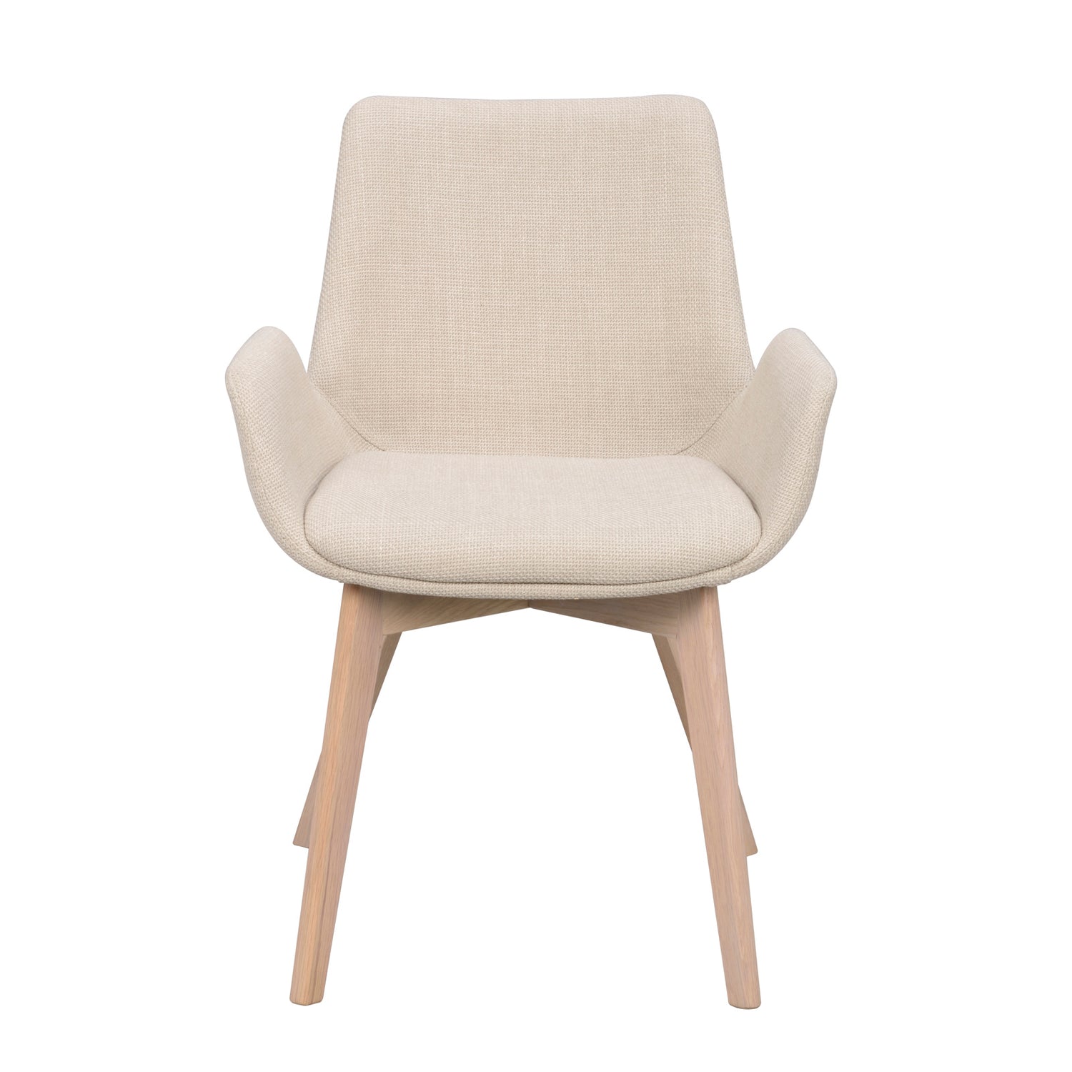 Drimsdale-tuoli beigellä verhoilulla ja valkotammenvärisillä jaloilla.