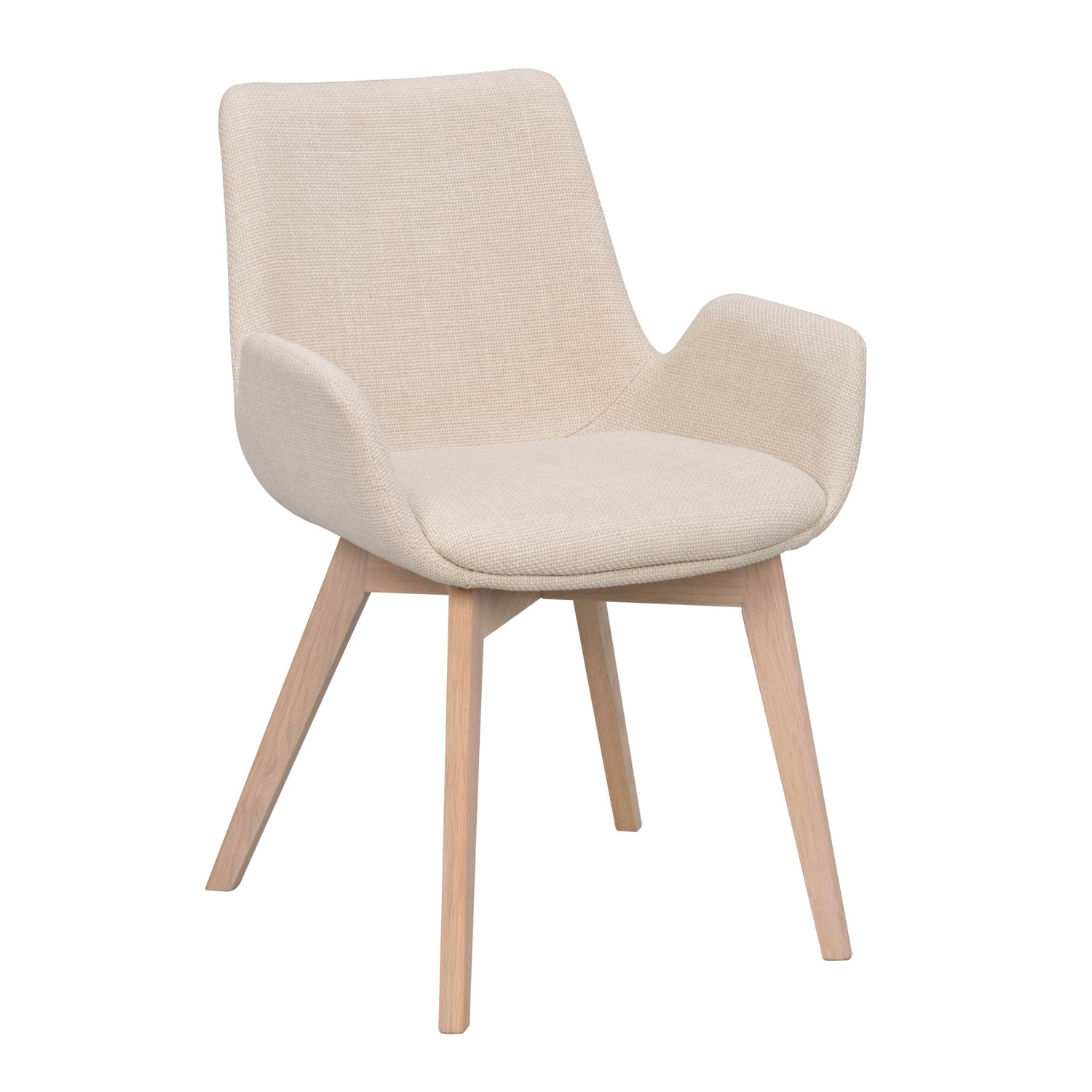 Drimsdale-tuoli beigellä verhoilulla ja valkotammenvärisillä jaloilla.