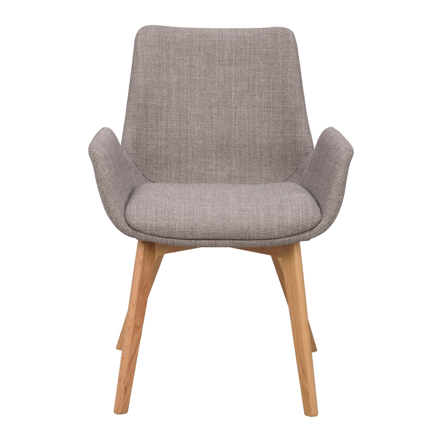Drimsdale-tuoli harmaalla verhoilulla ja tammenvärisillä jaloilla.