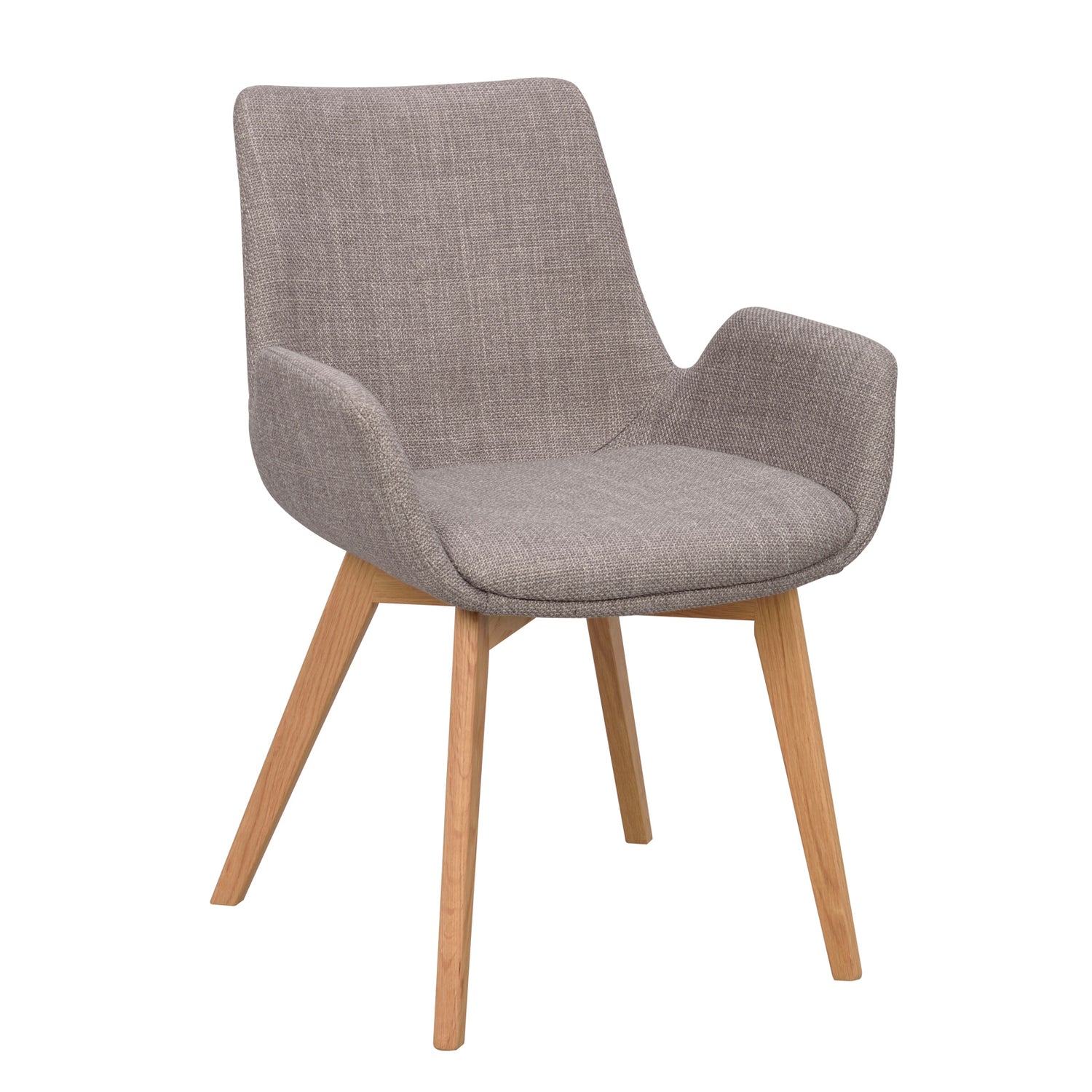 Drimsdale-tuoli harmaalla verhoilulla ja tammenvärisillä jaloilla.