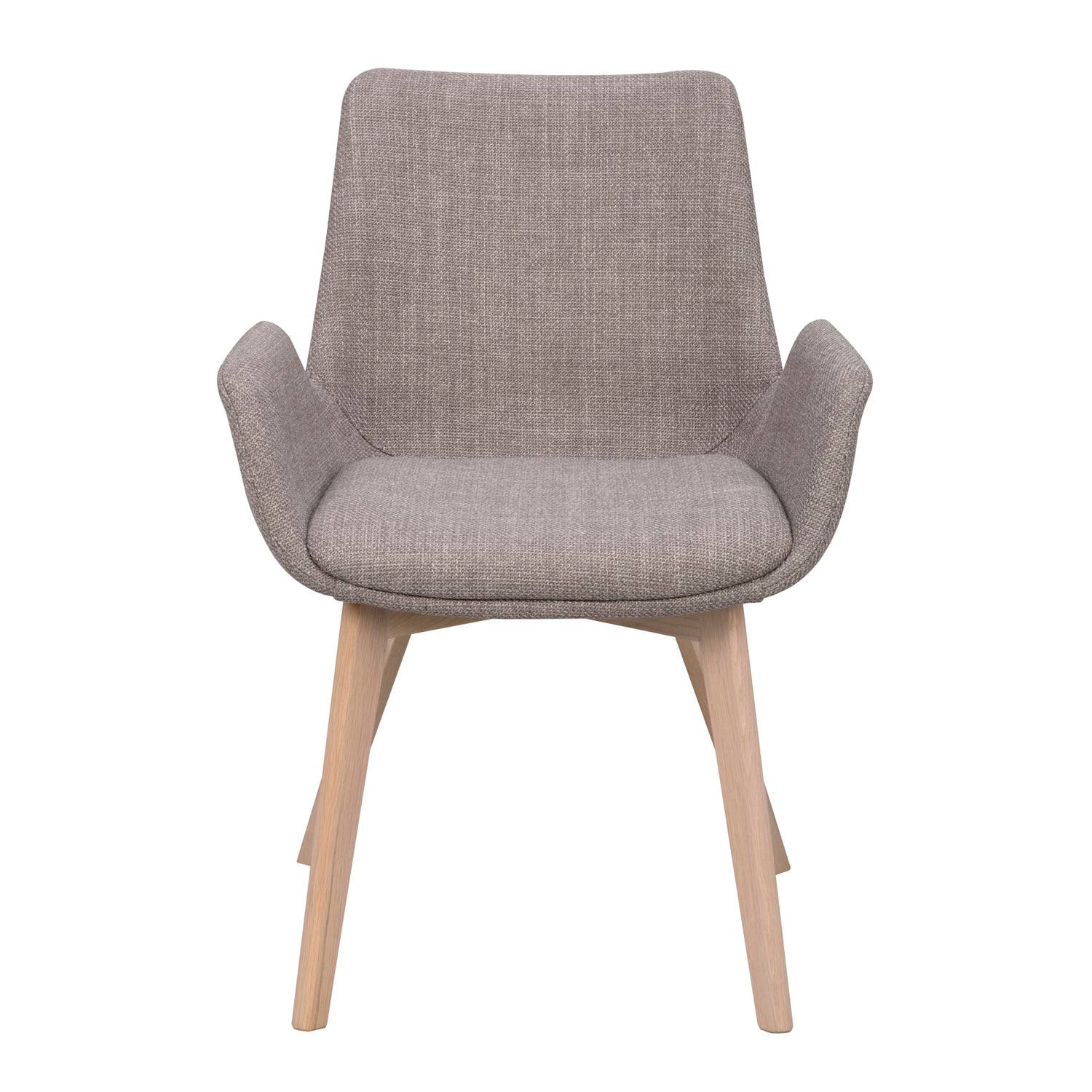 Drimsdale-tuoli harmaalla verhoilulla ja valkotammenvärisillä jaloilla.