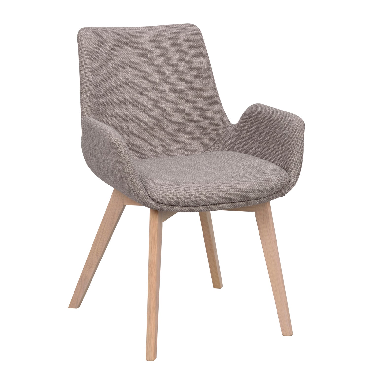 Drimsdale-tuoli harmaalla verhoilulla ja valkotammenvärisillä jaloilla.