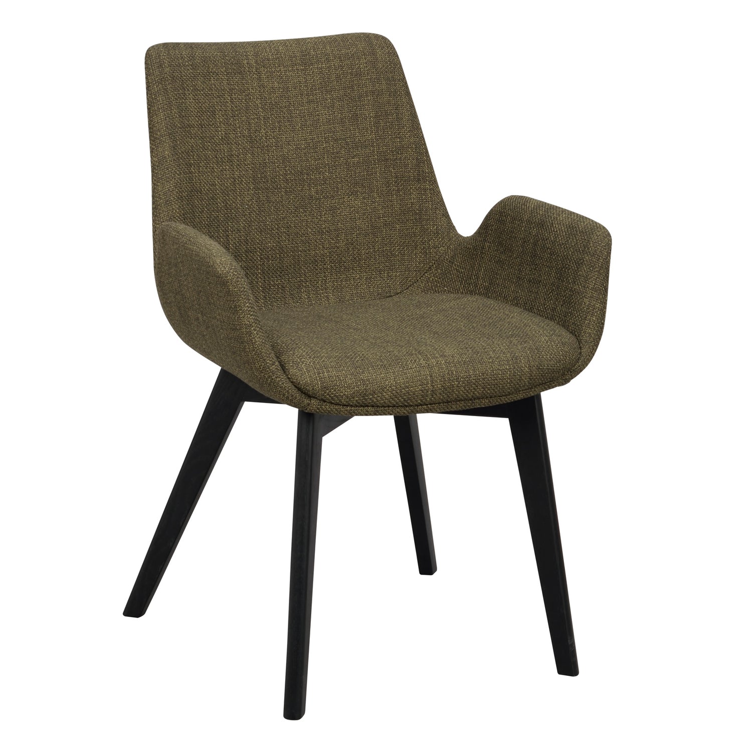 Drimsdale-tuoli vihreällä verhoilulla ja mustilla jaloilla.
