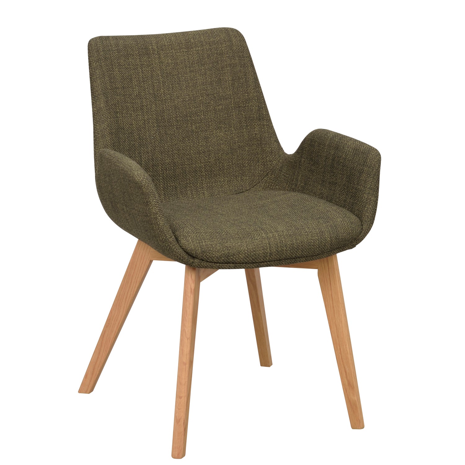 Drimsdale-tuoli vihreällä verhoilulla ja tammenvärisillä jaloilla.