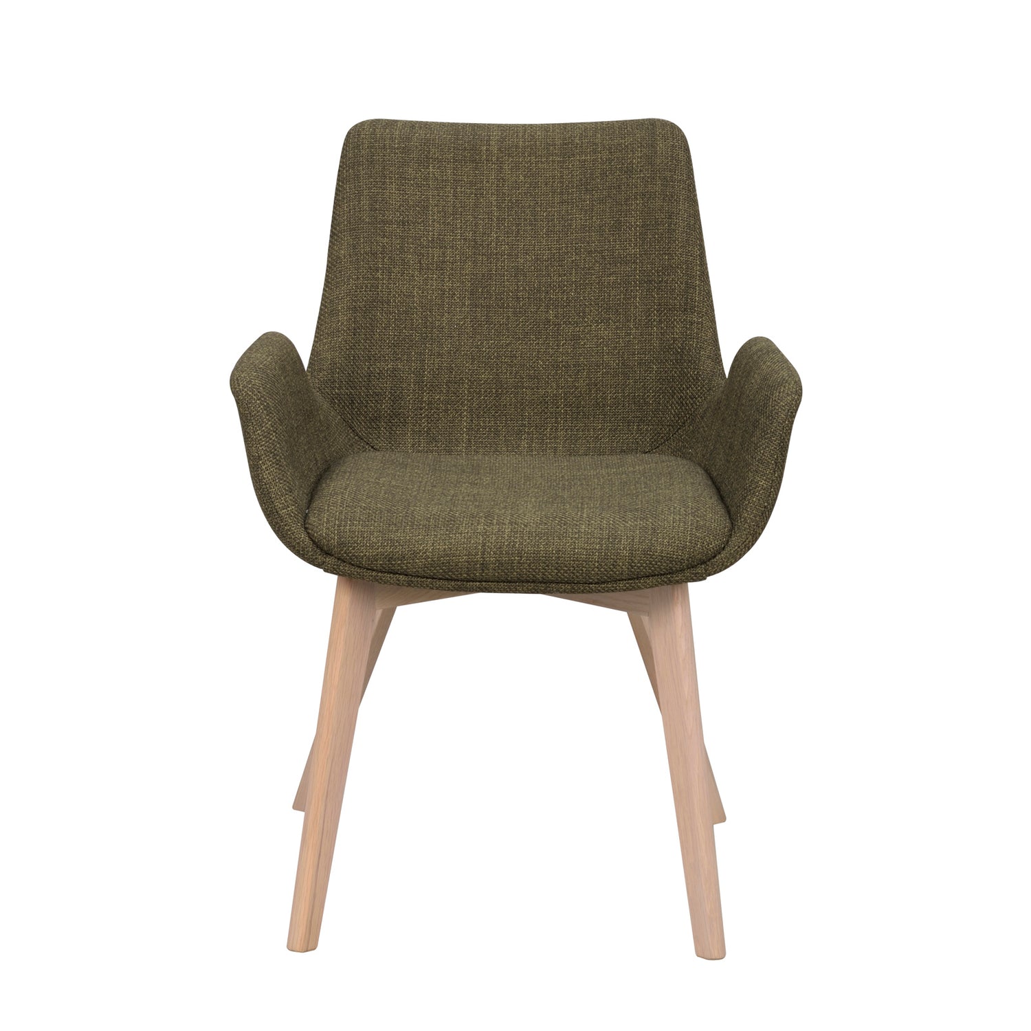 Drimsdale-tuoli vihreällä verhoilulla ja valkotammenvärisillä jaloilla.