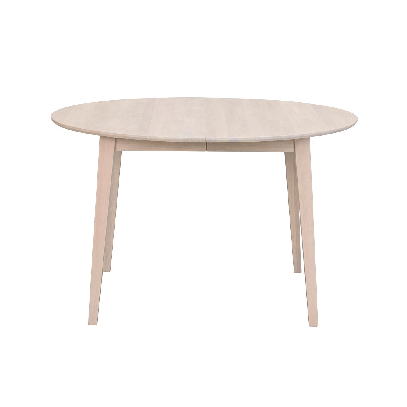 Pyöreä Filippa-ruokapöytä valkotammenvärisenä.