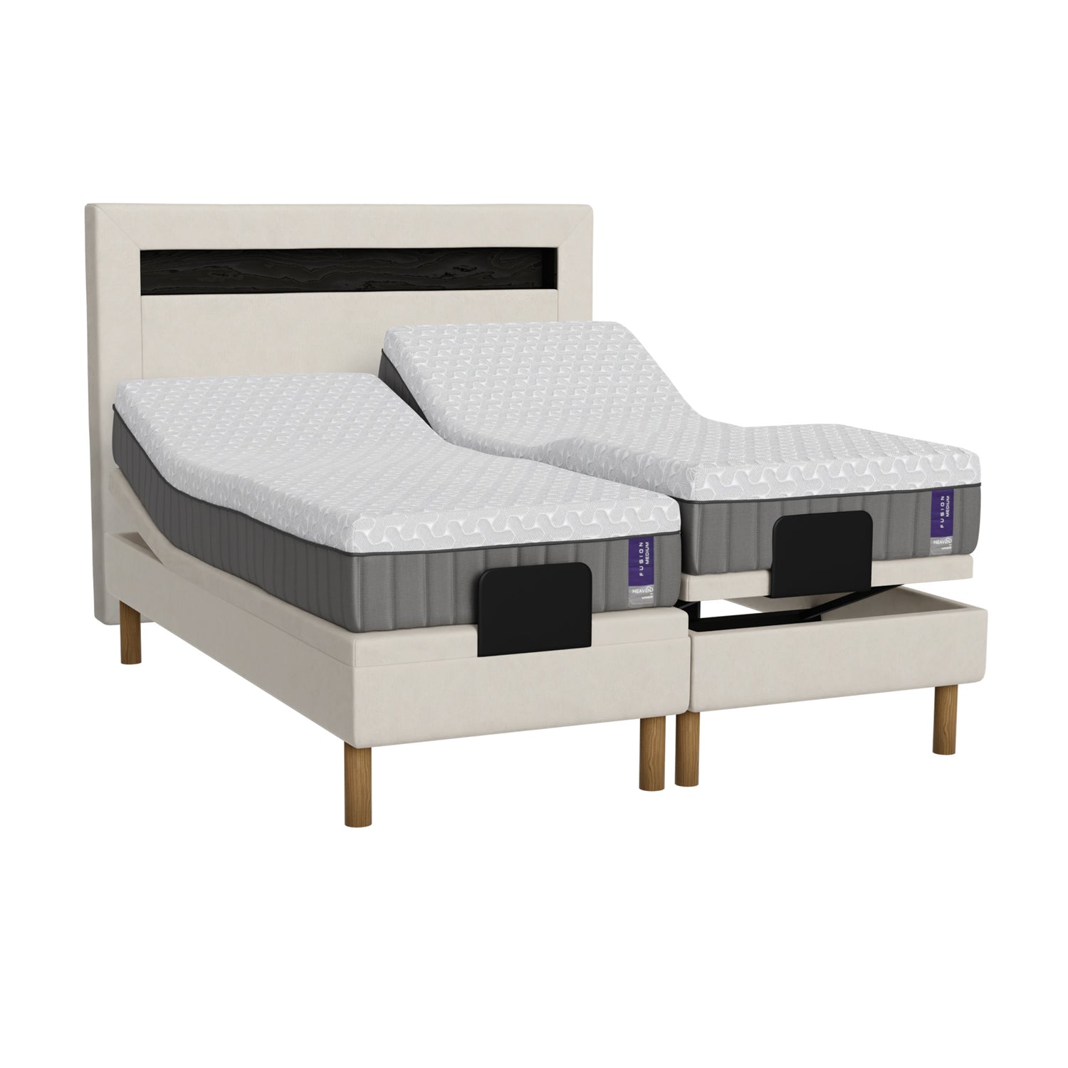 Heaven By Unico Diamond-sängynpääty täydentää vuodekokonaisuuden ja viimeistelee makuuhuoneen sisustuksen. Kuvassa Fusion -moottorisänkypaketti on viimeistelty erikseen myytävällä Diamond-sängynpäädyllä.