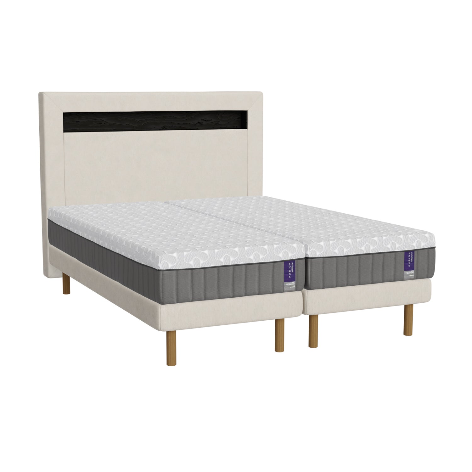 Heaven By Unico Diamond-sängynpääty täydentää vuodekokonaisuuden ja viimeistelee makuuhuoneen sisustuksen. Kuvassa Fusion-runkopatjapaketti on viimeistelty erikseen myytävällä Diamond-sängynpäädyllä.