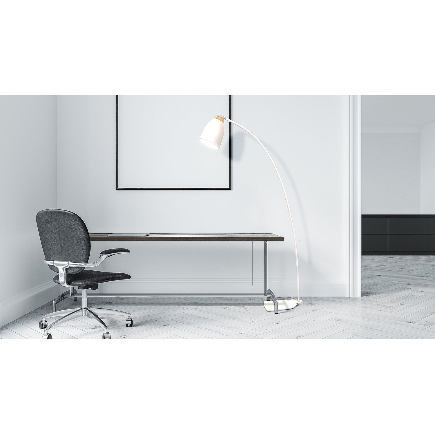 Houston-lattiavalaisin kaartuu kauniisti esimerkiksi työpöydän yläpuolelle.