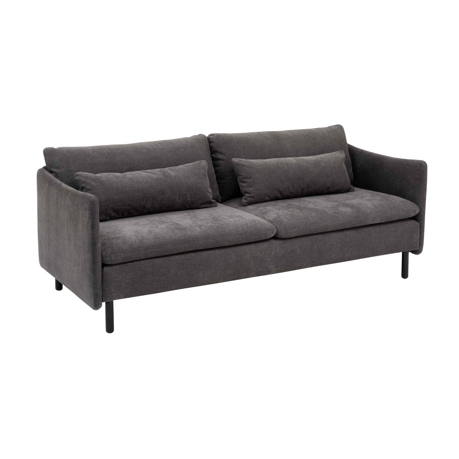 Idyll-3-istuttava moduulisohva split-tyynyillä ja graniitinvärisellä Ponza Stone 03 -verhoilukankaalla sekä savutammijaloilla.