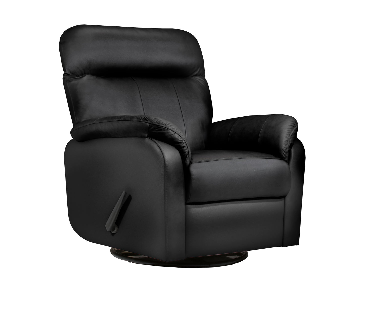 Isabella-mekanismituoli mustalla Merone 3002 -nahkaverhoilulla. Recliner-tuolissa on kahvakäyttöinen kääntömekanismi.