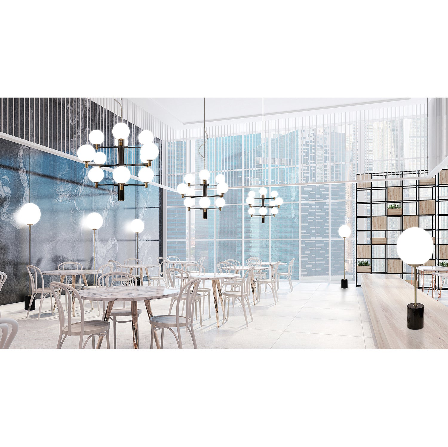 Jubileum-sarjaan on saatavana lisäksi samaan tyyliin sopiva juhlallinen ja näyttävä Jubileum-kattovalaisin sekä pallokupuinen lattiavalaisin.