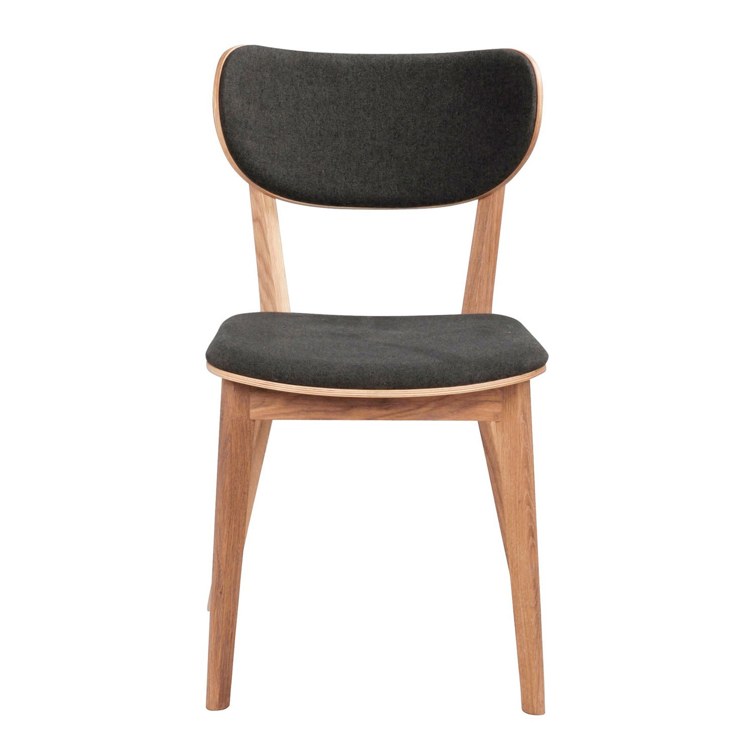 Kato-taivutetuoli tammen värisenä, tummanharmailla istuimen ja selkänojan kangasverhoiluilla.