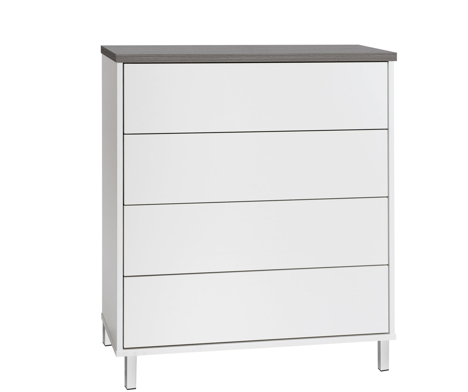 Kuvassa on 80 cm leveä valkoinen Kivi-lipasto, jonka kansi on väriltään antrasiitti ja metallijalat ovat valkoiset.