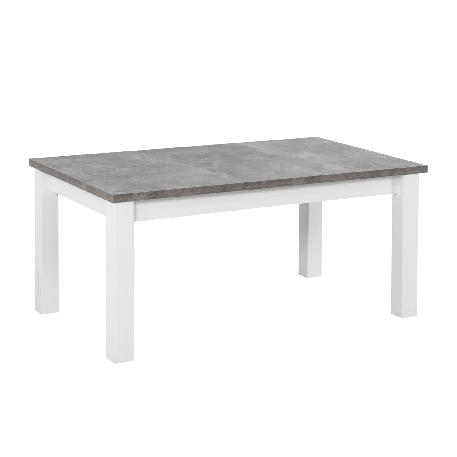 Valkoinen Kivi-sohvapöytä harmaalla kansilevyllä.