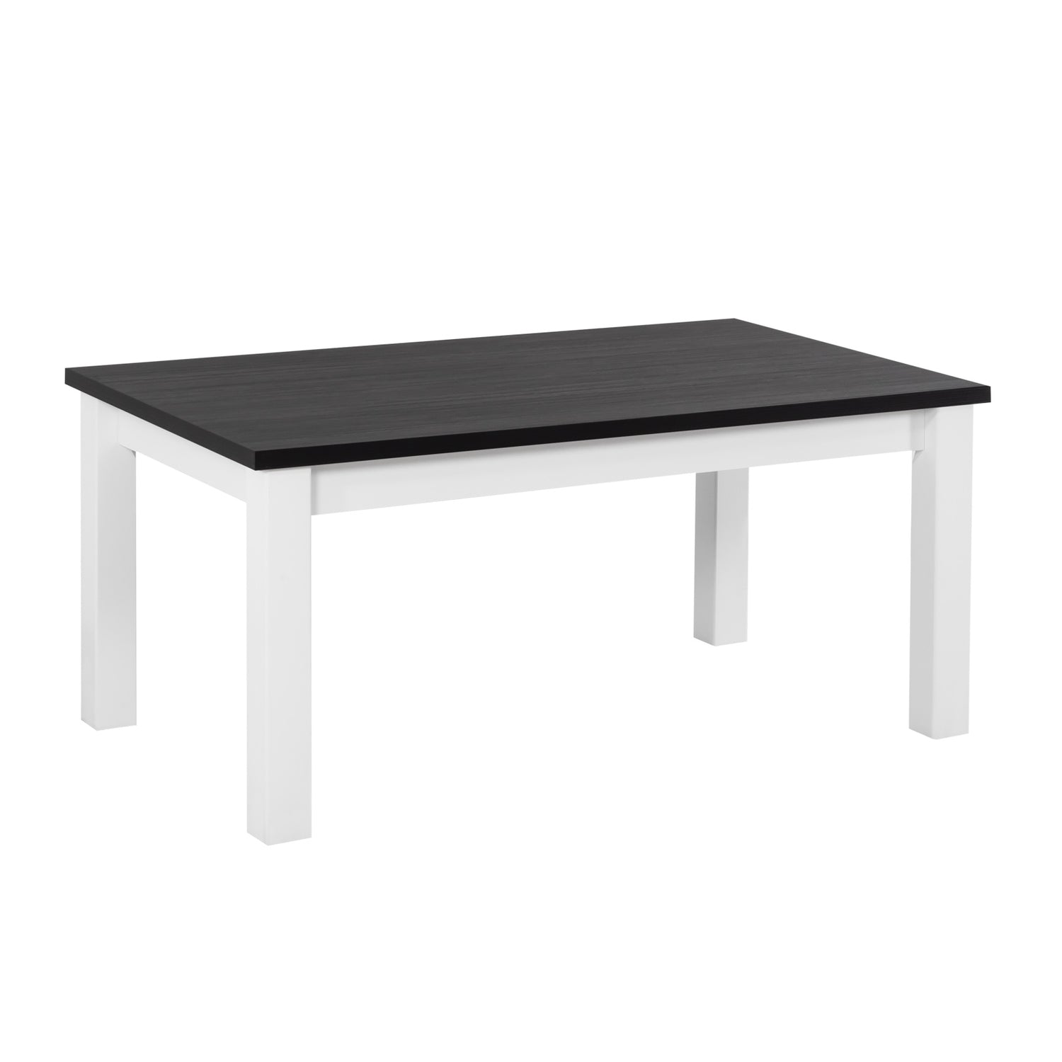 Valkoinen Kivi-sohvapöytä mustalla kansilevyllä.