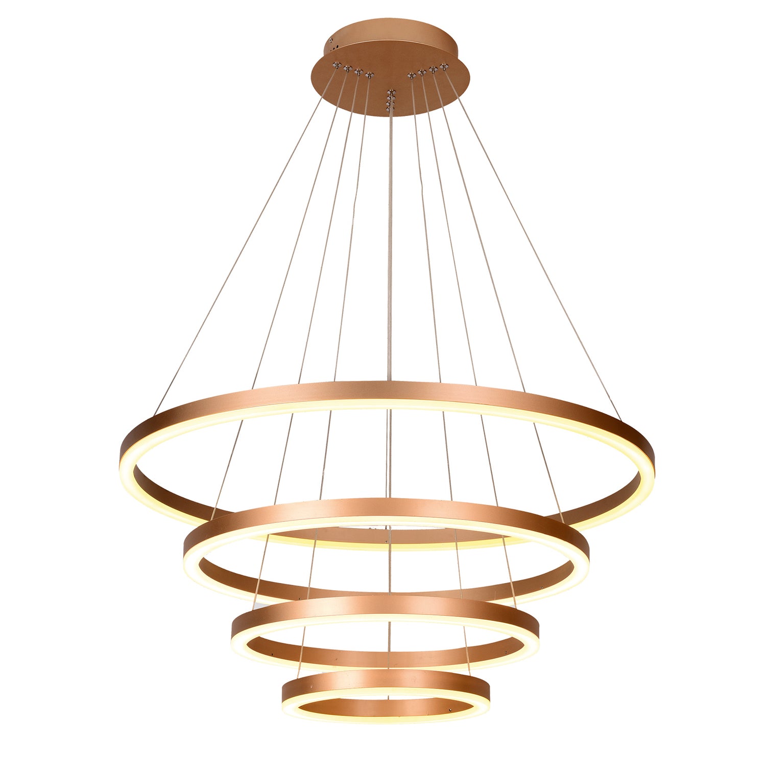 Kevyet valaisinrenkaat on mahdollista säätää joko vaakasuoraan eri tasoille tai kallistaa epäjärjestykseen kuin planeettojen kiertoradat. Kuvassa messinki väri.