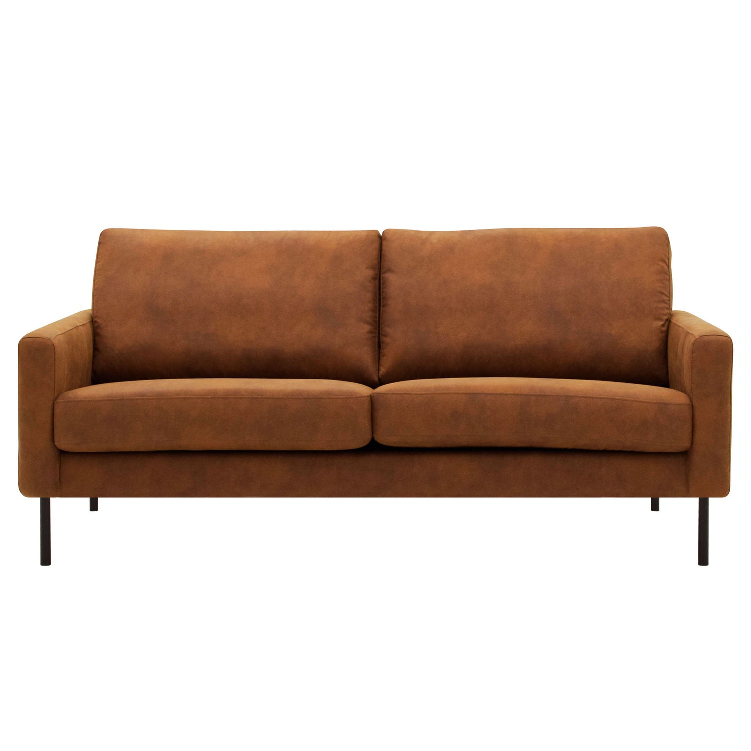 Kolmen istuttava Mila-sohva ruskealla Texas-kankaalla ja ohuilla mustilla pyöreillä metallijaloilla.
