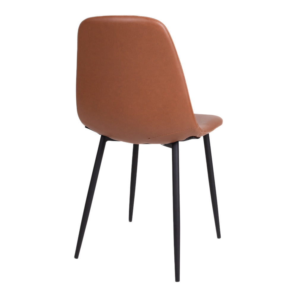 Ruskea keinonahkaverhoiltu Napoli-tuoli takaa kuvattuna.