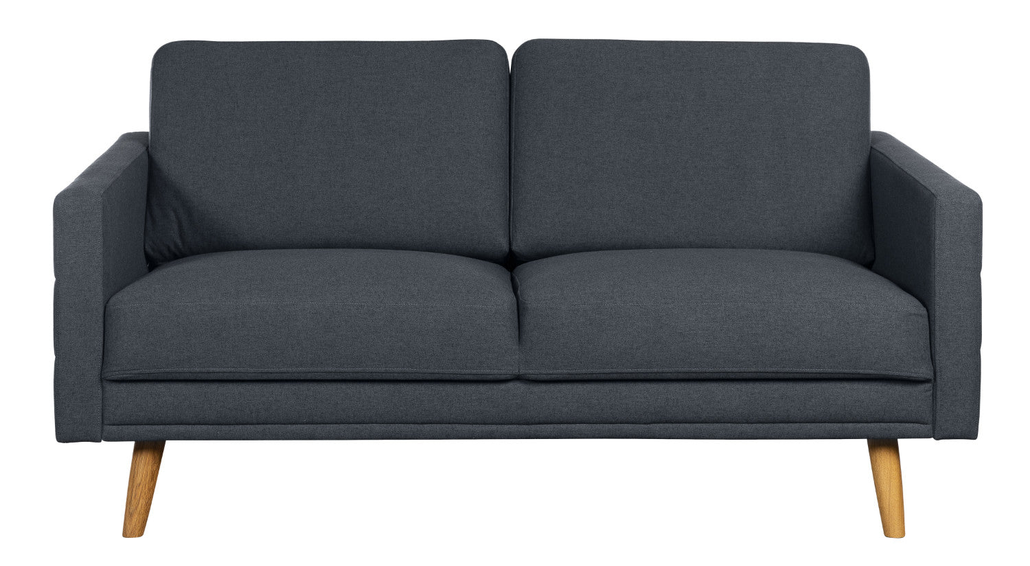 Nauvo 2-istuttava sohva tummansinisellä Stella 53 -verhoilulla ja luonnonvärisillä puujaloilla.