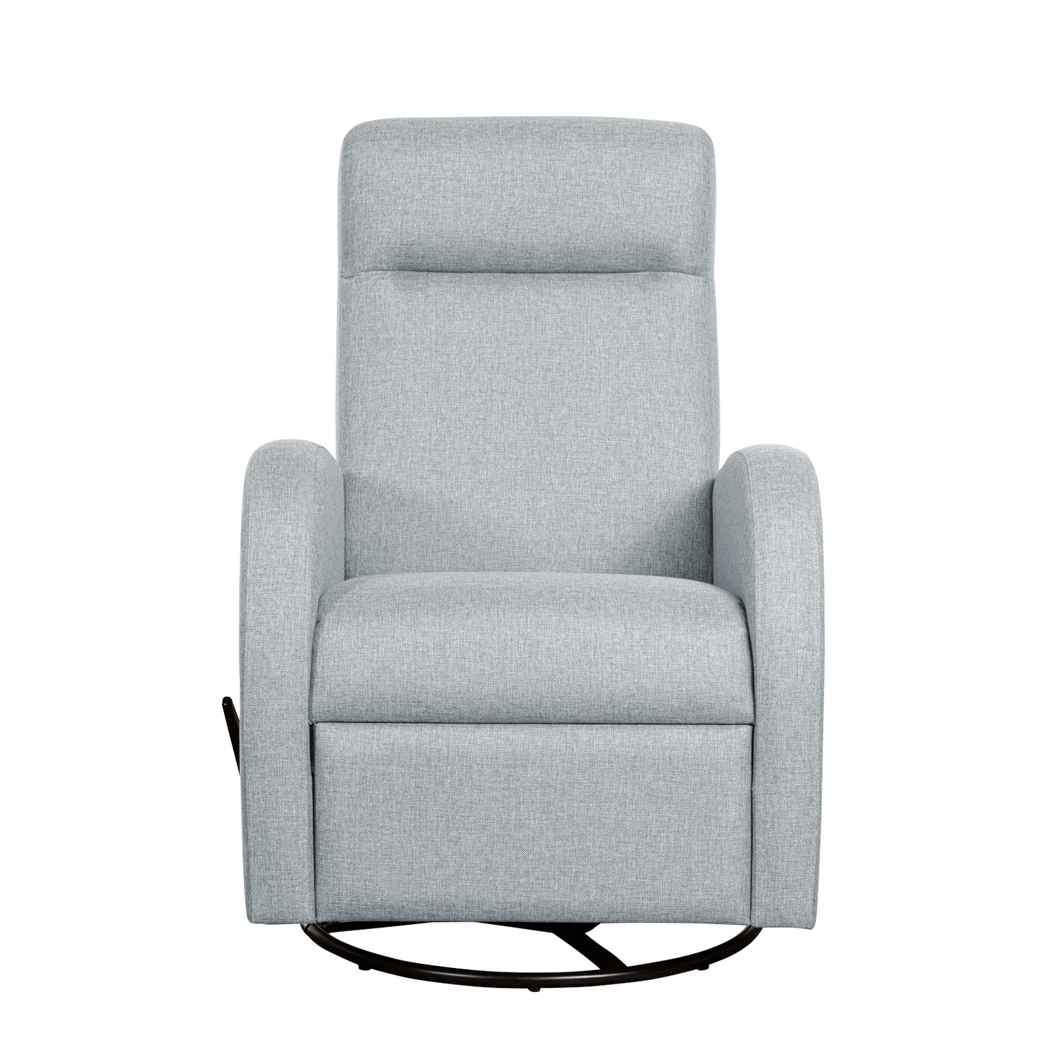 Nauvo 3 -recliner-tuoli vaaleanharmaalla Suma 17 -verhoilukankaalla. Nauvo 3 -mekanismituoli on malliltaan siro ja kapea recliner, jonka toimintoja säädetään kuvassa näkyvästä muovisesta kahvasta.