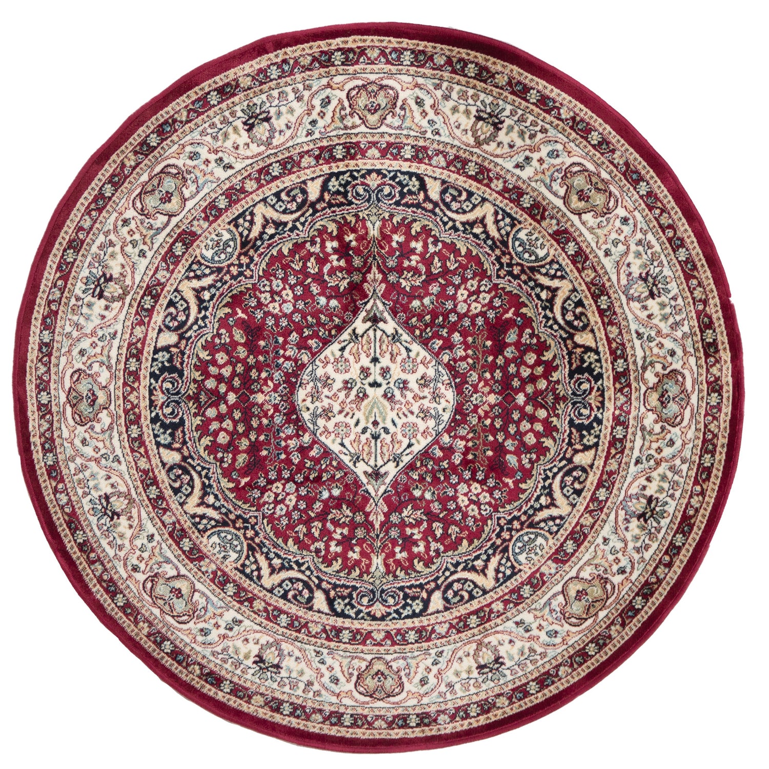 Punaisessa Royal Palace -matossa on klassinen kuosi hillityissä harmaan sävyisissä. Pyöreässä plyysimatossa on lyhyt ja kauniisti valoa taittava nukka.