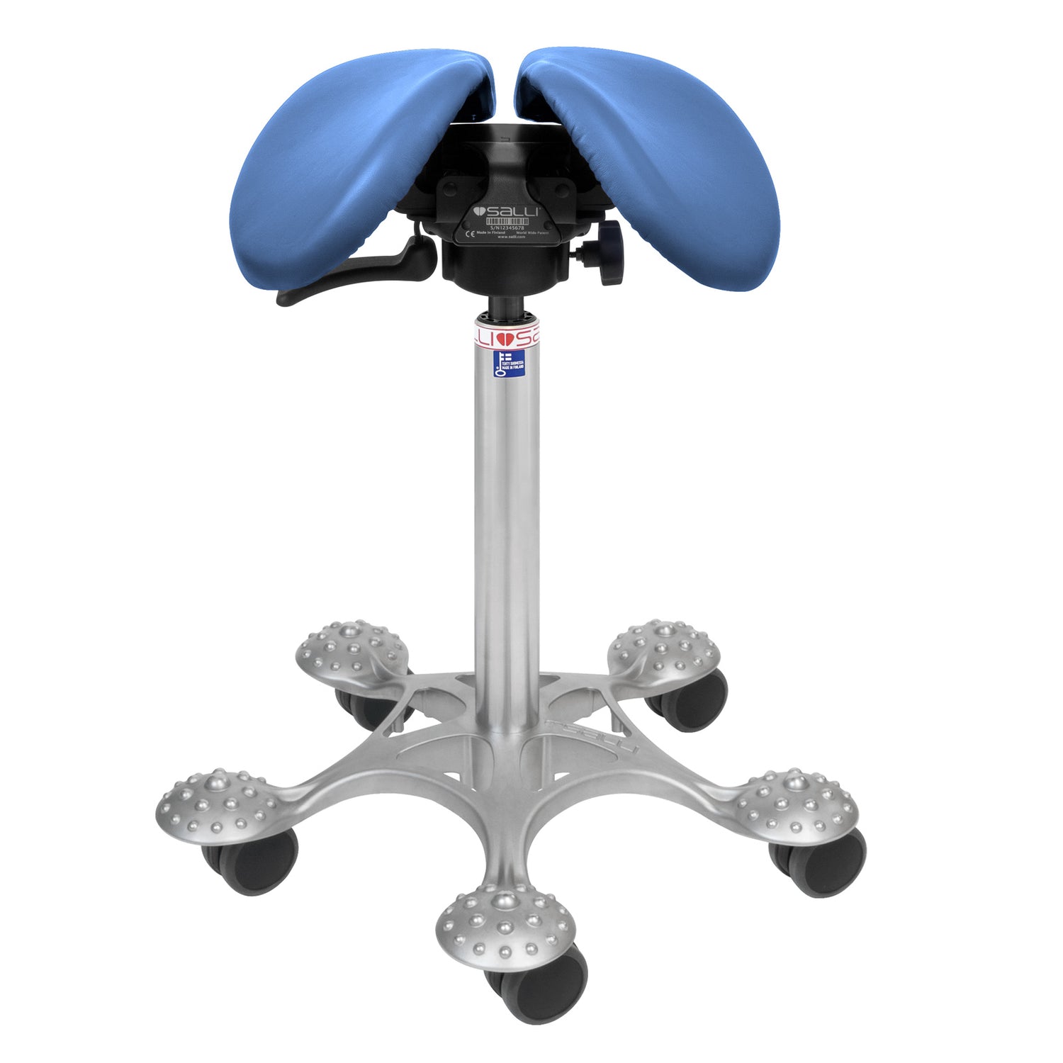 Nahkaverhoiltu Salli SwingFit -satulatuoli, sininen.