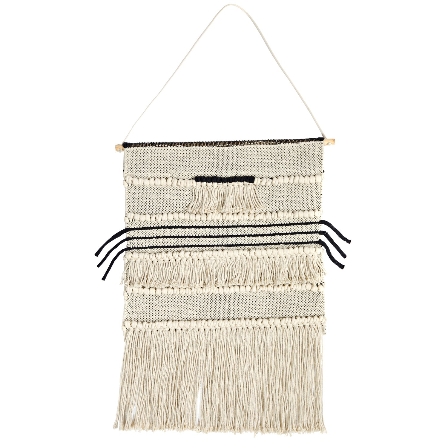 Mattokympin seinävaate luonnonvalkoisena ja mustilla yksityskohdilla.