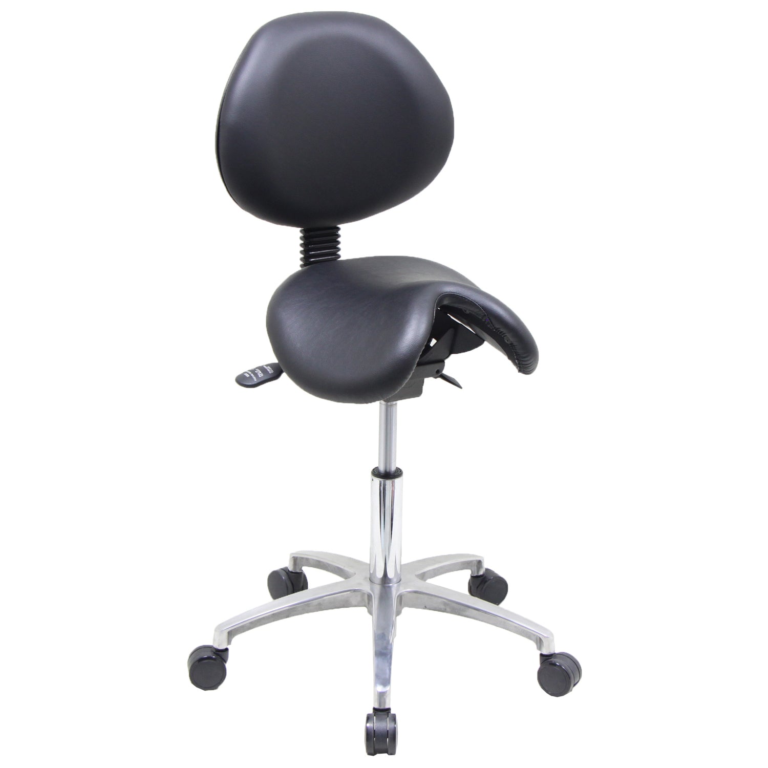 Selkänojallinen Toppe 40 satulatuoli on istuinverhoilultaan nahkaa ja sen jalkaristikko on Ø 56 cm alumiinia (kuvasta poiketen).