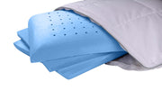Microtouch Hybrid -tyynyssä on Tencel-päällinen. Säädettävän tyynyn täyte on viskoelastista Memory Gel -vaahtoa.