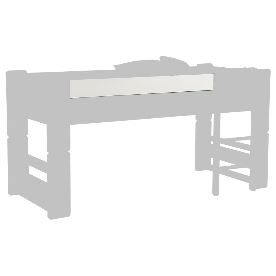 Unipuun lyhyt turvalaita tuo turvaa nukkujalle korkeissa Unipuun sängyissä. Kuvassa on valkoinen turvalaita, jonka kiinnitys tapahtuu sängyn jalkaan ja tikkaaseen.