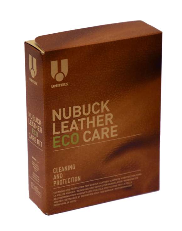 Nubuck Leather Eco Care- nupukkinahanhoitosetti tehokkaaseen tahrojen poistoon ja nahan suojaukseen. Setti sisältää nupukkinahkatuotteille ja aroille N-nahkatyypin nahoille puhdistustuotteen, hoitototuotteen, sekä tarvittavat pyyhkeet, sienet ja ohjelehden.
