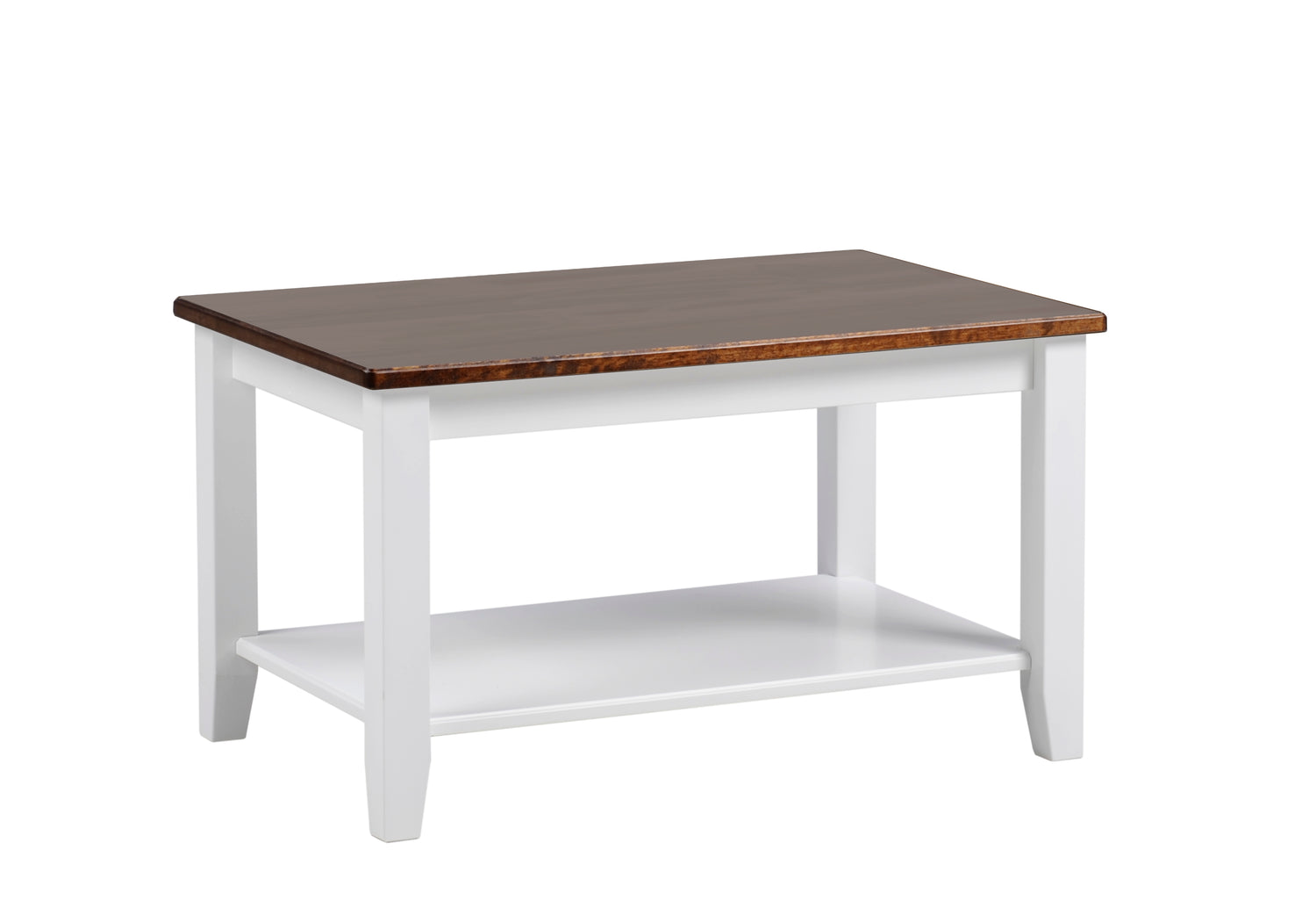 Valkoinen Aada-sohvapöytä ruskealla kannella.