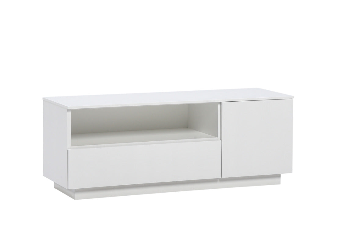 Valkoinen Helsinki-sarjan tv-taso 6 cm sokkelijalalla.