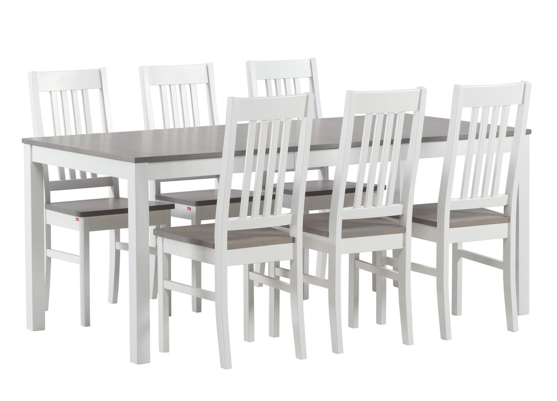 Jatko-osan ollessa käytössä pöytäryhmän ääreen mahtuu 6 henkilöä. Ryhmään kuuluu 4 tuolia, lisätuolit on ostettavissa erikseen.