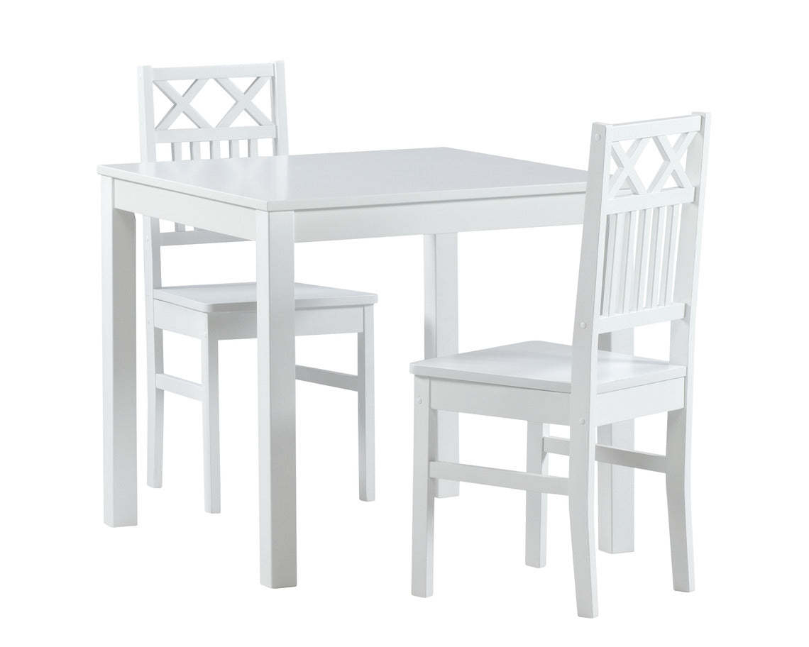 Kokovalkoinen 2 hengen Rannikko-ruokapöytäryhmä Metro-tuoleilla.