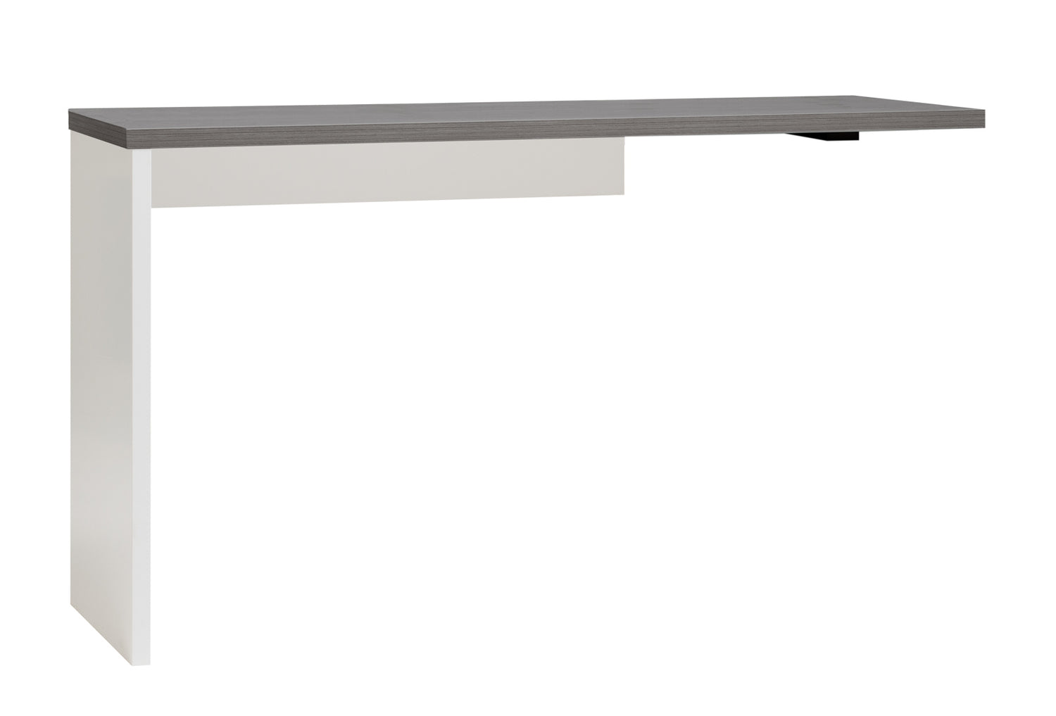 Kuvassa on Viiva-kirjoitustaso antrasiitinvärisellä kannella. Tasosta saadaan työpöytä yhdessä saman malliston 3-laatikkoisen lipaston kanssa.