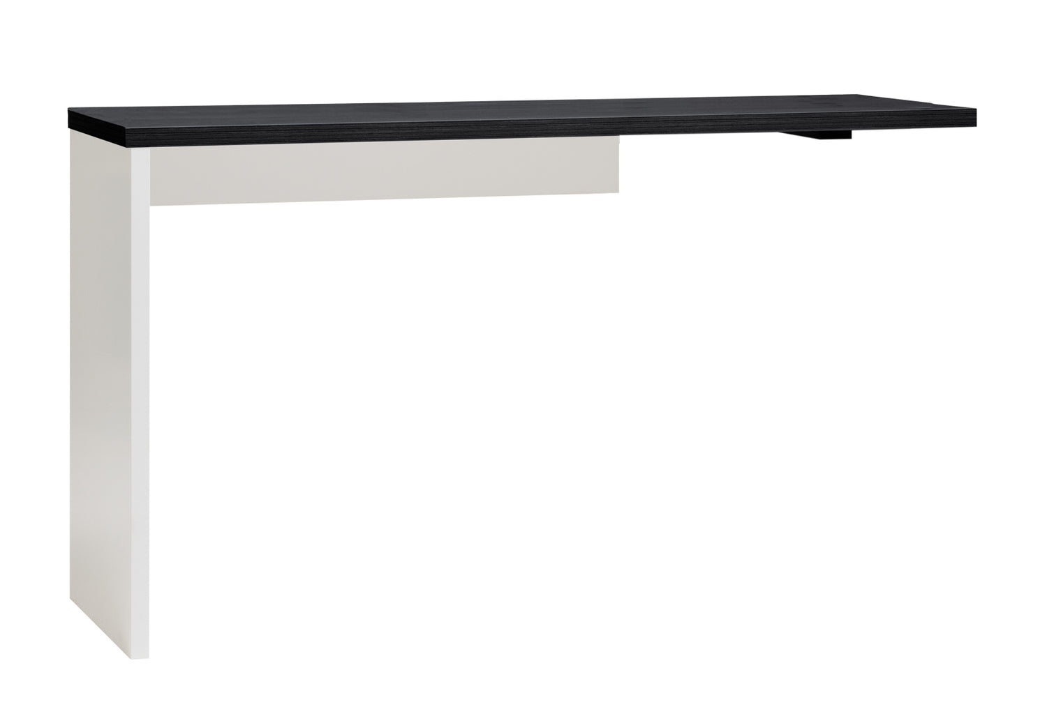 Kuvassa on Viiva-kirjoitustaso mustalla kannella. Tasosta saadaan työpöytä yhdessä saman malliston 3-laatikkoisen lipaston kanssa.