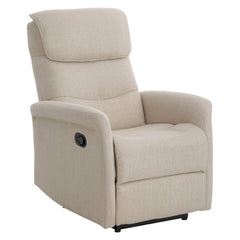 Sanderson recliner-nojatuoli, beige kangasverhoilu.