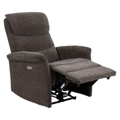 Sähköinen Sanderson recliner-nojatuoli, tummanharmaa kangasverhoilu.