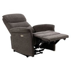 Sähköinen Sanderson recliner-nojatuoli, tummanharmaa kangasverhoilu.