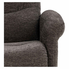Lähikuvassa Sanderson recliner-nojatuoli, tummanharmaa kangasverhoilu.
