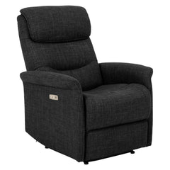 Sähköinen Sanderson recliner-nojatuoli, tummanharmaa kangasverhoilu.