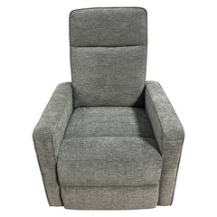 Asila recliner-nojatuoli, vaaleanharmaalla kangasverhoilulla.