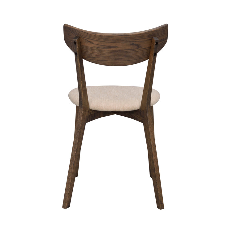 Ami- ruokapöydän tuoli ruskealla tammirungolla ja beigellä kangasverhoilulla.