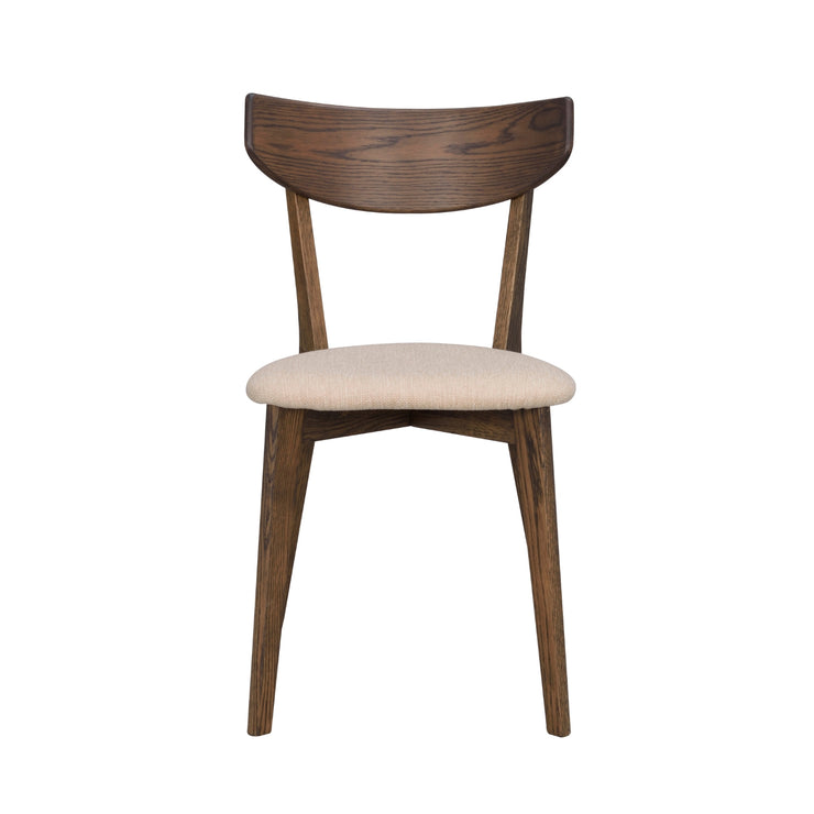 Ami- ruokapöydän tuoli ruskealla tammirungolla ja beigellä kangasverhoilulla.