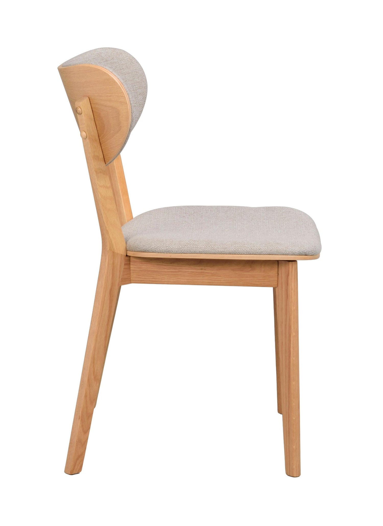 Kato-taivutetuoli tammen värisenä, harmaanheigellä istuimen ja selkänojan kangasverhoiluilla.